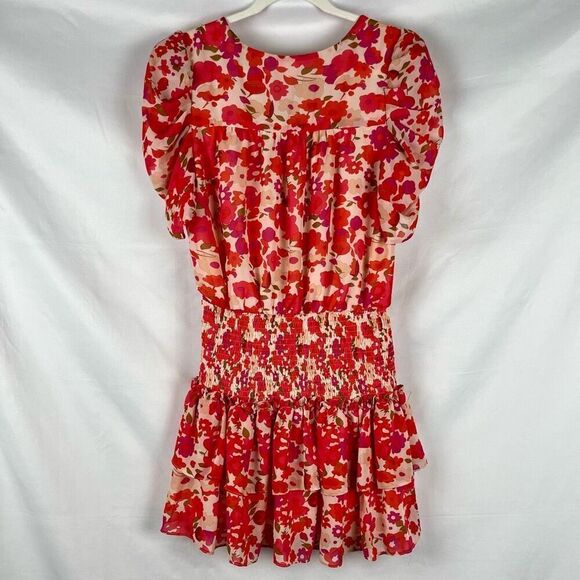 TCEC Puff Sleeve Ruffle Wrap V-neck Blouson Mini Dress Large - Picture 4 of 13